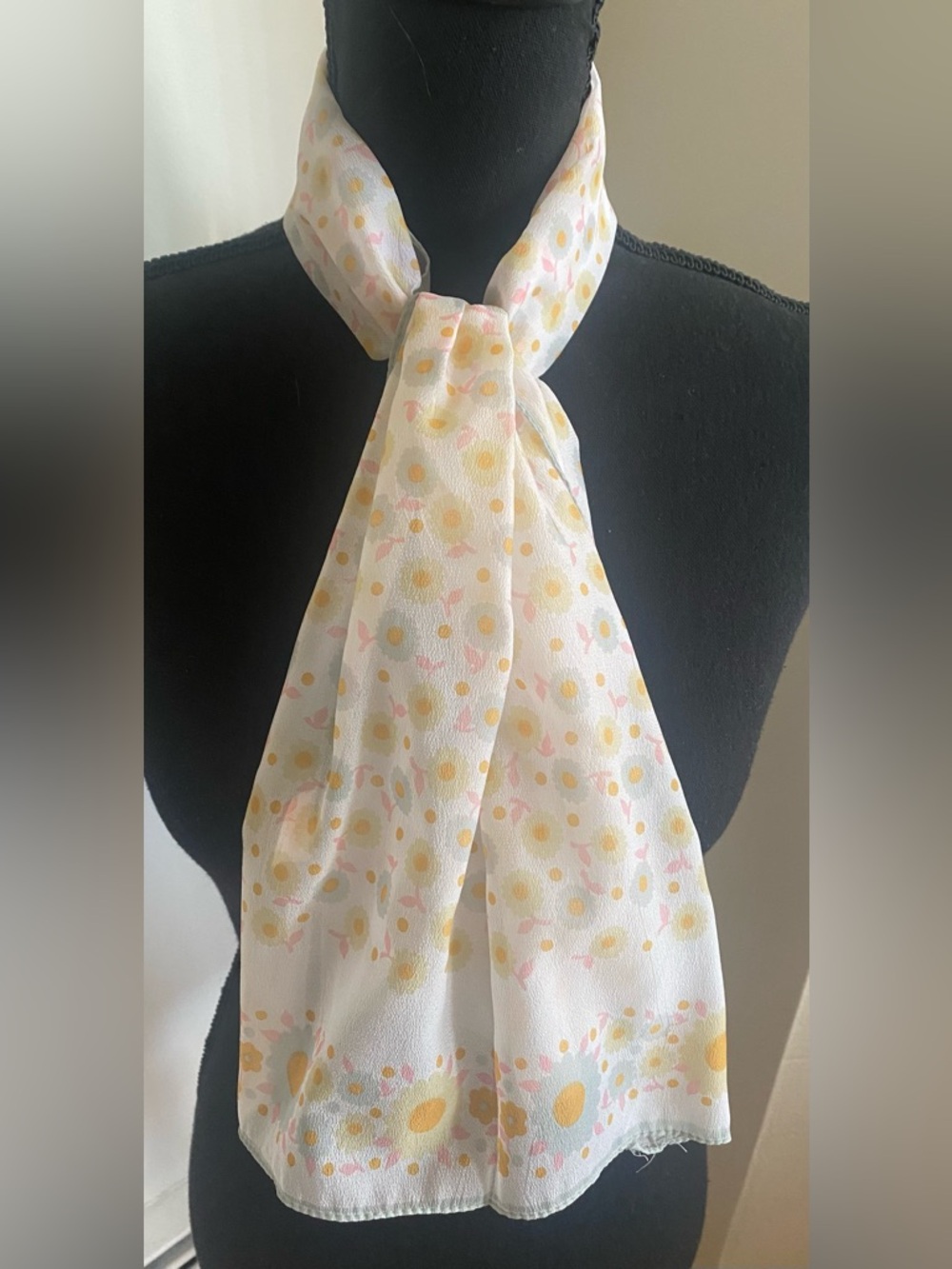 Glentex Vintage Lightweight Sheer Pink, Yellow & White Scarf-Shawl